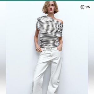 Zara Black and White Off-Shoulder Top